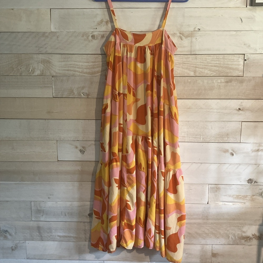 Abel the Label Anthropologie Orange Pink Maxi Summer Dress Boho w/Pockets Size M